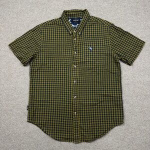 Darkseas Mens Shirt Size M Yellow Button Down Short Sleeve Collar Plaid